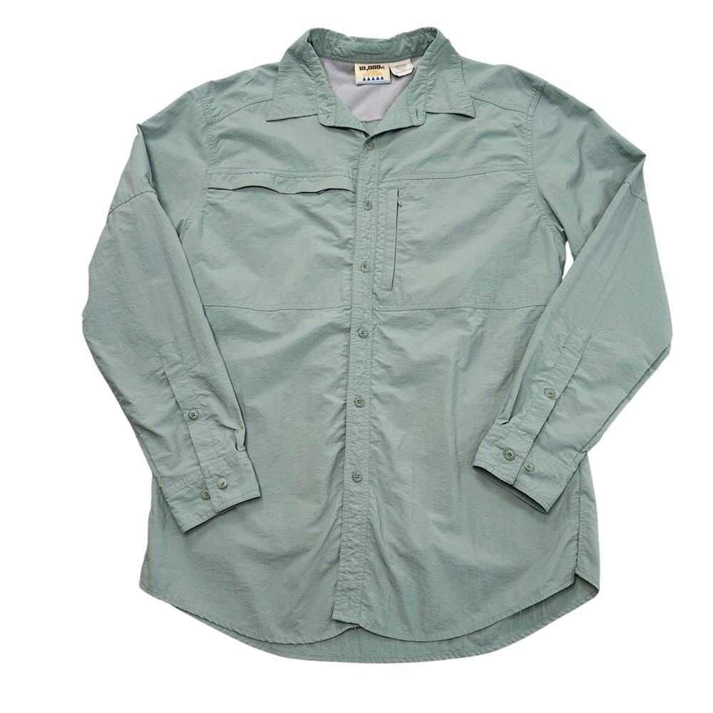 10,000 Ft Above Sea Level Shirt Mens L Button Up Long Sleeve Mint Green Fishing